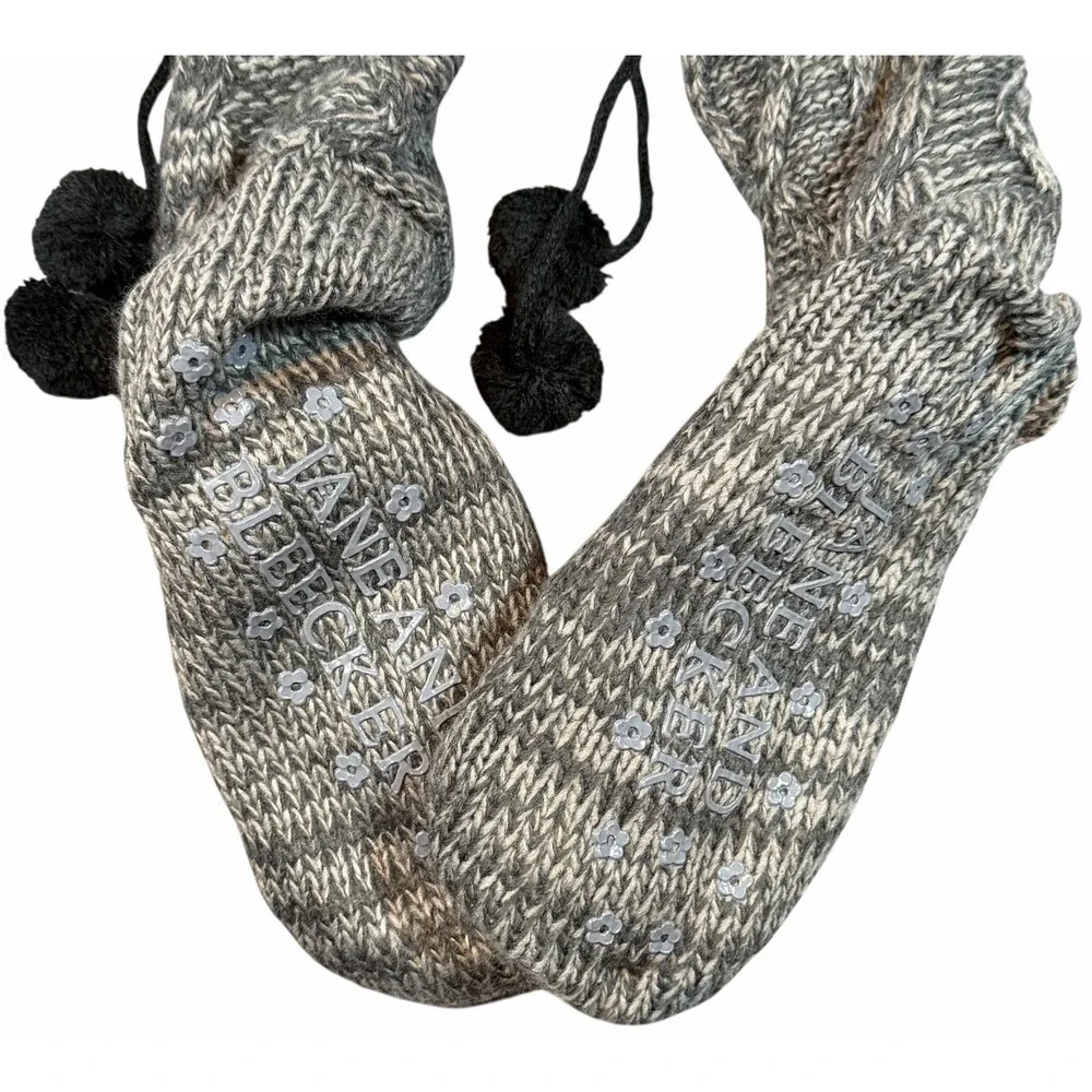 Jane and Bleecker Women's  Slipper Socks Warm Fuzzy Soft Winter Gray Knit Plush